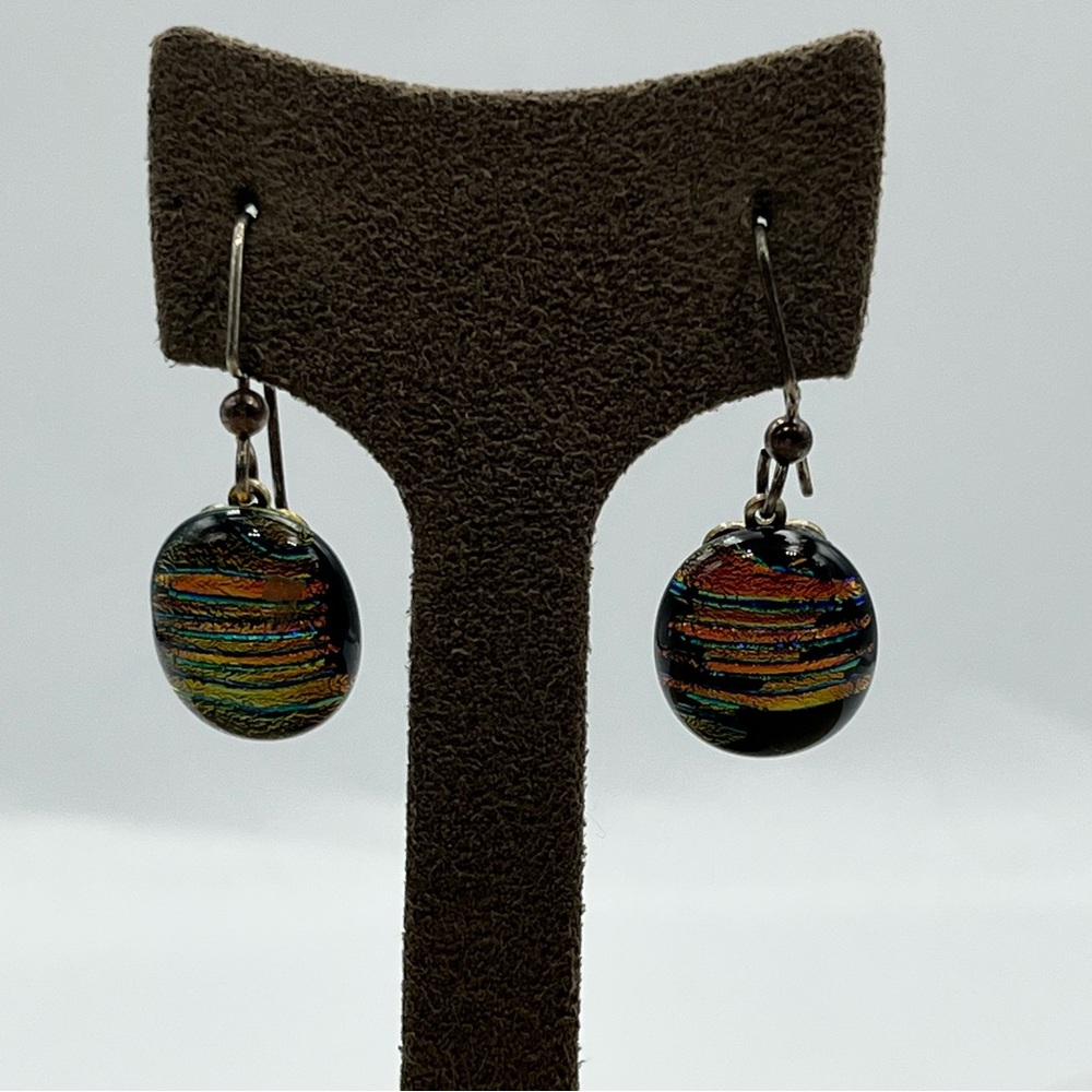 Elegant Multicolor fused glass Striped Dangle Earrings